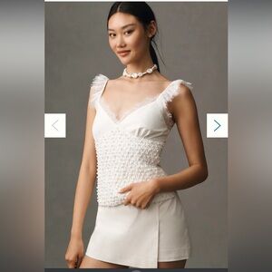 🤍NWT Anthropologie forever that girl ivory pearl-embellished ruched top small
